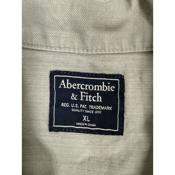 Abercrombie & Fitch Mens Shirt Jacket Sz XL Distressed Khaki Canvas Vtg Shacket - Picture 5 of 9